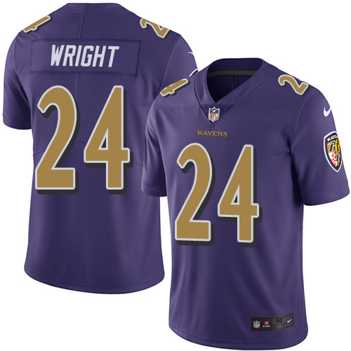 Men's Elite Shareece Wright Nike Jersey Purple - #24 Rush NFL Baltimore Ravens